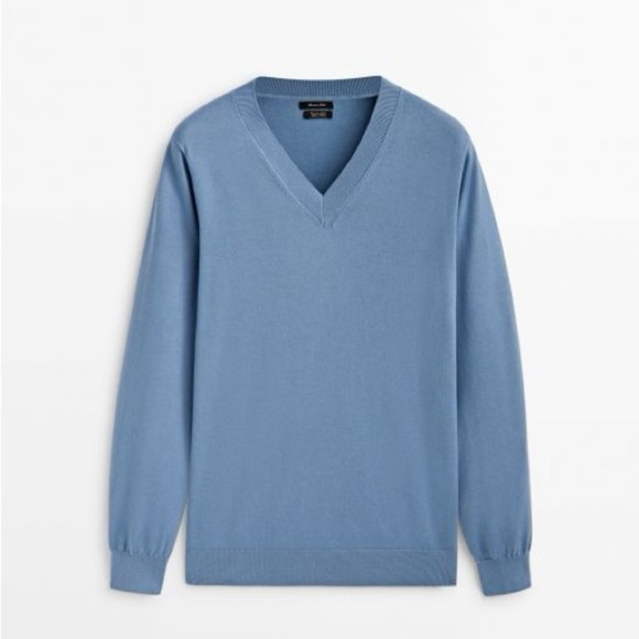 NWT. Massimo Dutti Man Blue Cotton V-Neck Sweater. Size XL. - Picture 7 of 11